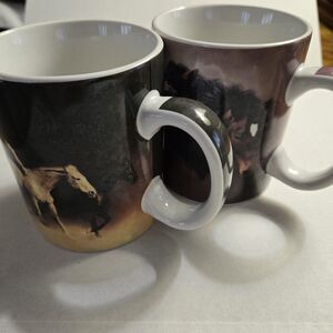 lot of 2 - Cracker Barrel Old Country Store Coffee Mugs - Horses- 12 oz.